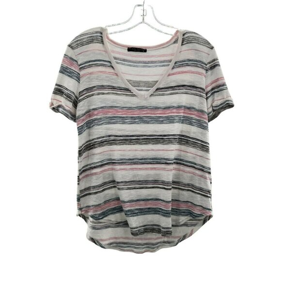 Final Touch Women's V-Neck Short Sleeve Multicolored Striped Top Size Small - Picture 1 of 8